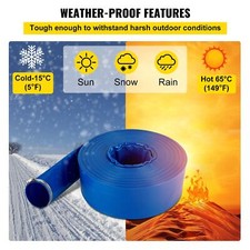 1-1/2" x 105' Burstproof PVC Lay Flat Discharge Hose for Swimming Pool Blue