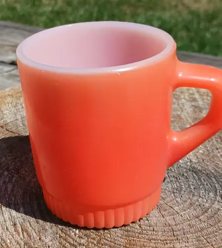 Vintage Anchor Hocking Fire King Orange Ribbed Coffee Mug D-Handle.