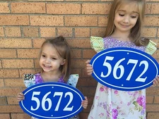 Oval House Number Sign Address Plaque 14x8.5" 1/4" King ColorCore Blue/White