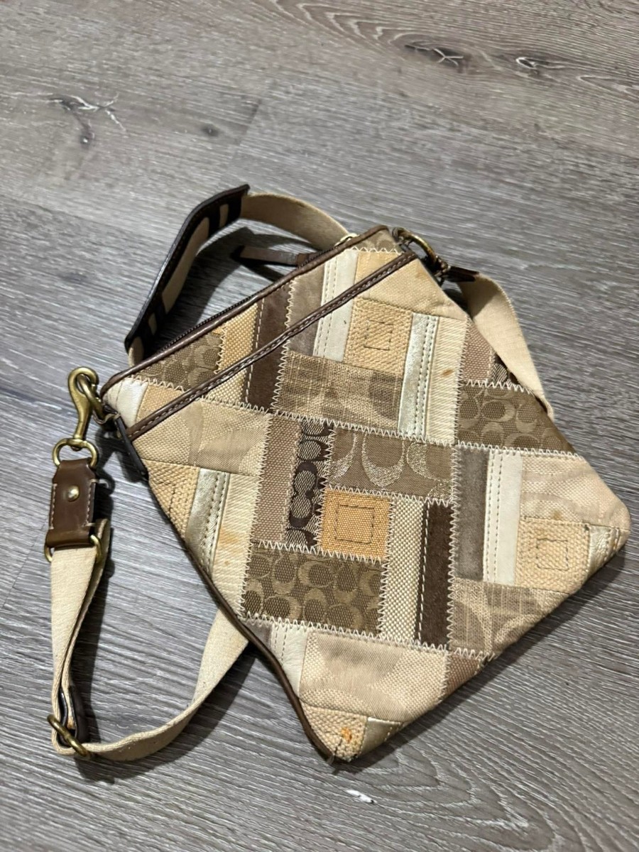Vintage COACH Signature Khaki Patchwork Stitch Leather Jacquard Vintage COACH Signature Khaki Patchwork Stitch Leather Jacquard