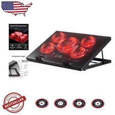 Gaming Laptop Cooler 5 Quiet Fans Red 12-17" Ergonomic Stand USB Hub