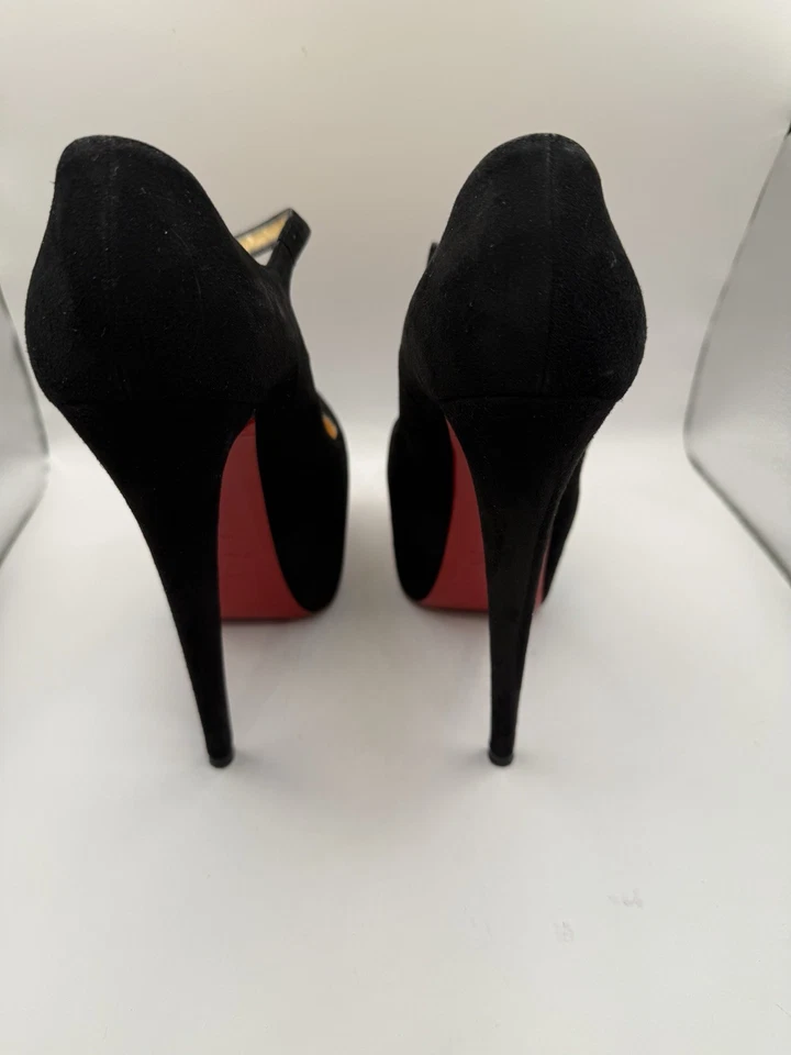 Christian Louboutin Dama Narciso Gamuza Tacón Alto Zapatos Negro Rojo Parte Inferior 7.5 EE. UU. Foto 3 de 4