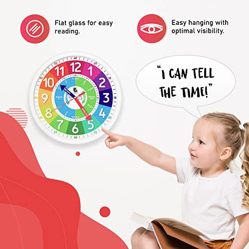 3D Kids Colorful Learning Wall Clock - Easy to Read - Telling Time Teaching - Picture 6 of 8