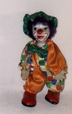 Vintage PurpleHair Cheerful Circus Clown Ceramic Head  Feet 4.5 inches tall