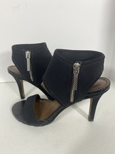 Donald J Pliner Tilly Black Python Embossed Neoprene Zip Heel Sandals 7N