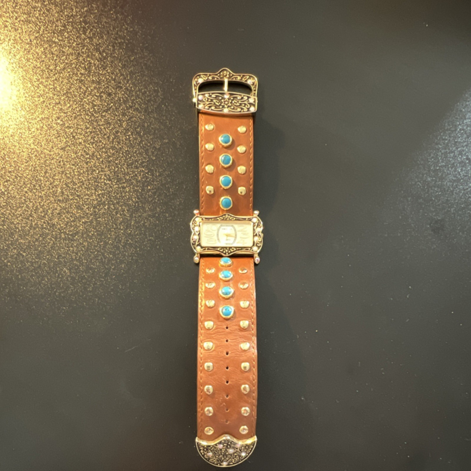 Vernier Gold Rectangular Quartz Analog Brown Leat… - image 3