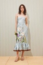 NWOT Alemais Light blue satin Alfie print dress