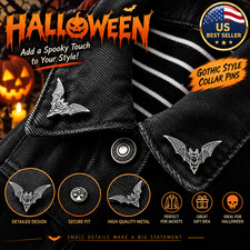 2PCS Halloween Bat Enamel Pins Gothic Witch Punk Brooch Black Spooky Collar Badg