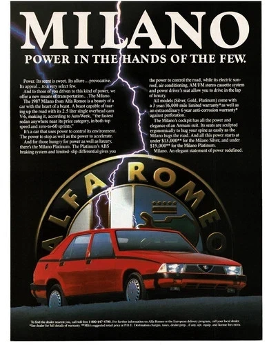 Alfa Romeo Milano 1987 vintage anuncio impreso original 8,5 x 11 Foto 2 de 3