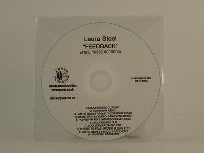 LAURA STEEL FEEDBACK (H1) 10 Track Promo CD Single including Plastic Sleeve POWE