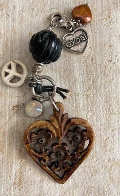 Exoal Love Anhänger zum Einhängen Karabiner, Horn Zuchtperlen Glasperlenanhänger