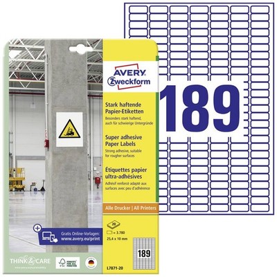 3780er Multipack Avery-Zweckform L7871-20 Kraftkleber-Etiketten 25.4 x 10 mm