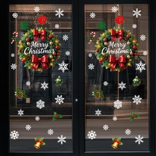 8 Sheet Christmas Wall Stickers Removable Wreath Window Decorations Wreath Gl...