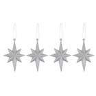Christmas 4 Pack Hanging Glitter Starburst Stars Tree Decoration - Silver