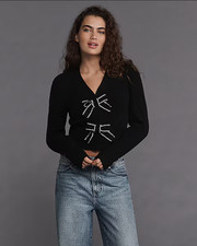 NEW EXPRESS 128 BLACK EMBELLISHED BOW V-NECK CARDIGAN SZ M MEDIUM