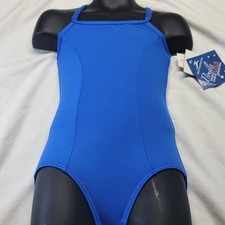 Motionwear Camisole Princess Seams Leotard Blue Scoop Front Cross-back IC 6X-7