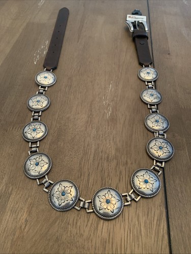 Nocona Brown Leather Silver Tone Conchos Coachella Turquoise Cowgirl Belt 32”