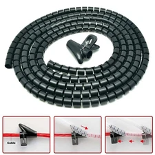 4.92Ft 0.6" (1.5M) Spiral Cable Zip Wire Wrap Tube Computer Manage Cord Black