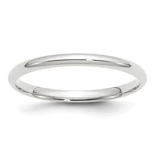 14k White Gold 2mm Lightweight Comfort Fit Wedding Band Ring Size 5