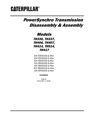 Caterpillar TH407 TH414 TH514 TH417 Telehandler DisassAssemb Service Manual