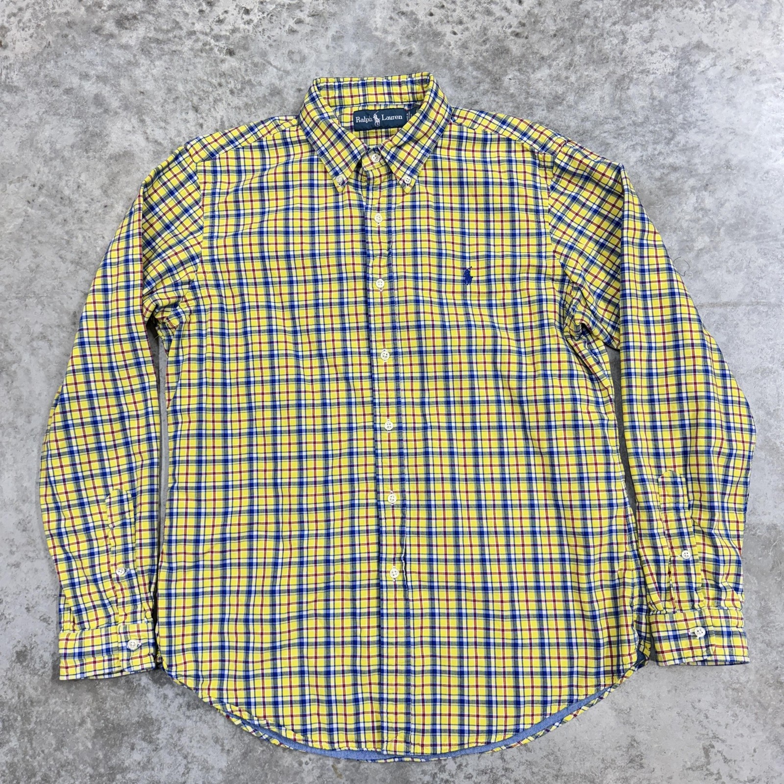 Ralph Lauren Shirt Mens Large Yellow Blue Plaid Button Down Long Sleeve Casual