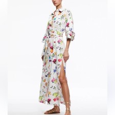 Alice + Olivia Tanika Button Front Maxi Shirt Dress White Euphoria Bloom NWT XL