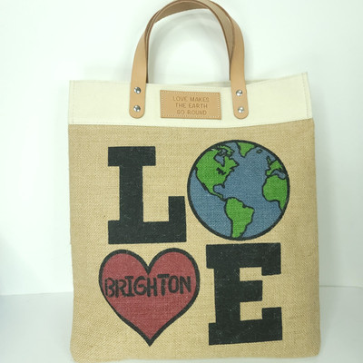 Brighton Love The Earth Tote Bag Purse Shopper 100% Jute Canvas NEW No Tags 