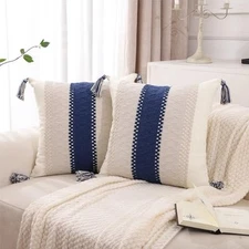  Boho Navy Blue Striped Throw 20" x 20" (Pack of 2) Navy Blue Single Stripe