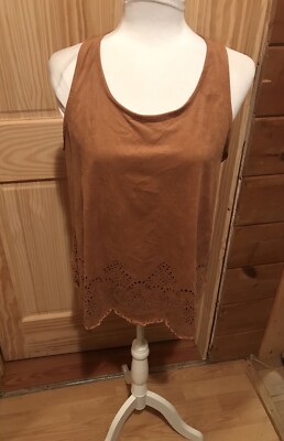 Red Camel Brown Suede Cut out Bottom Sleeveless Top Size Large ~ EUC ~ *WOW*