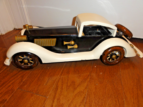Vintage Wooden Handcrafted Classic Car Model Handmade Collectible 15" long