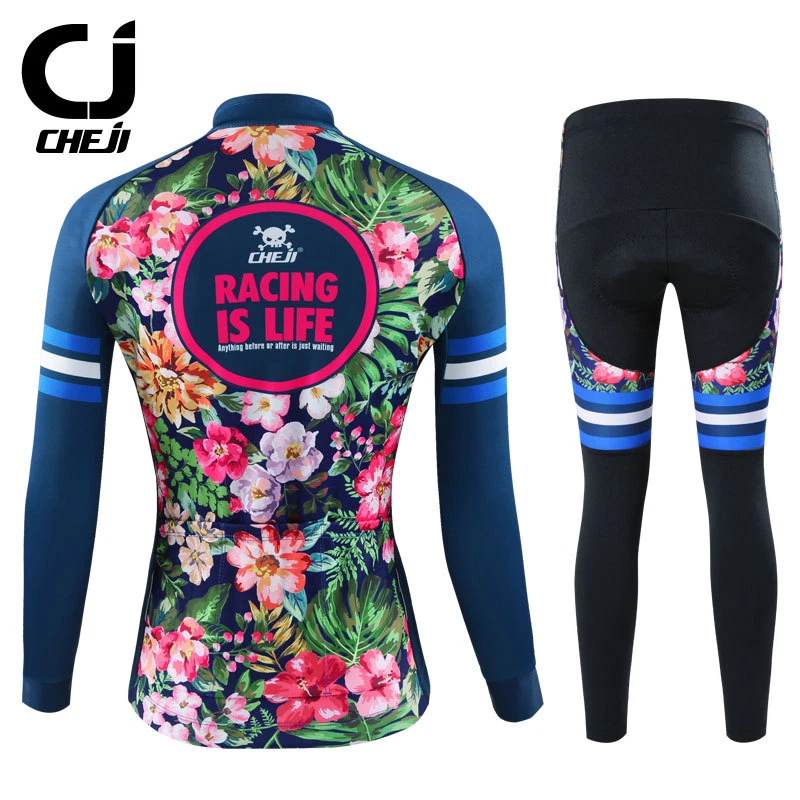 CHEJI женщин ретро тепловой зимний Велоспорт Джерси брюки комплект флис Велоспорт комплект - Изображение 2 из 4