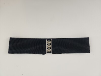 Vintage 80s L/XL Wide Elastic Cinch Belt Metal Buckle Made in