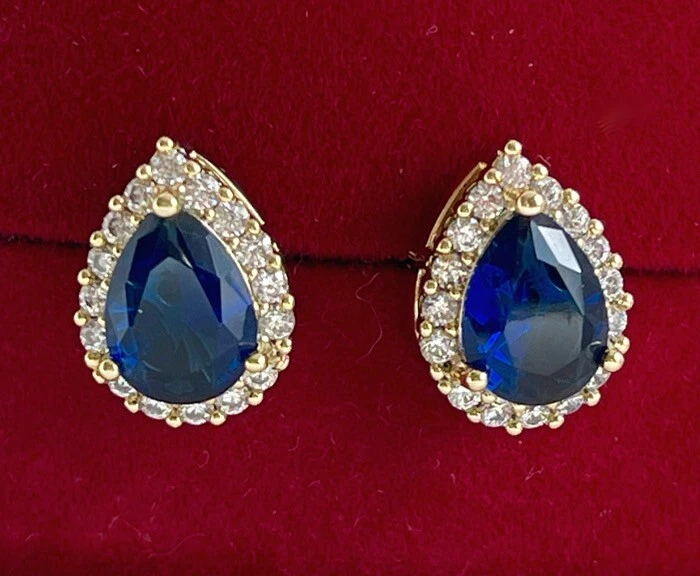 Luxus Ohrringe Ohrstecker Zirkonia Blau 585er Gelbgold 14K vergoldet Damen - Bild 2 von 4