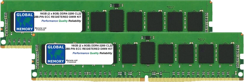 GLOBAL MEMORY 16GB (2x8GB) DDR4 3200MHz PC4-25600 288-PIN ECC REGISTERED RDIMM SERVER RAM KIT