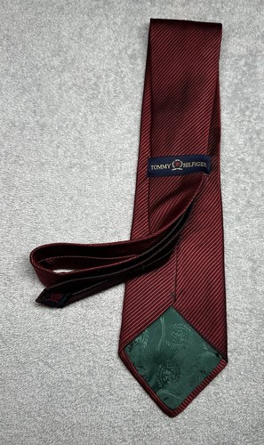 Tommy Hilfiger Neckwear Men’s Pure Silk Tie Red Striped Satin Formal 3.75” in - Picture 9 of 16