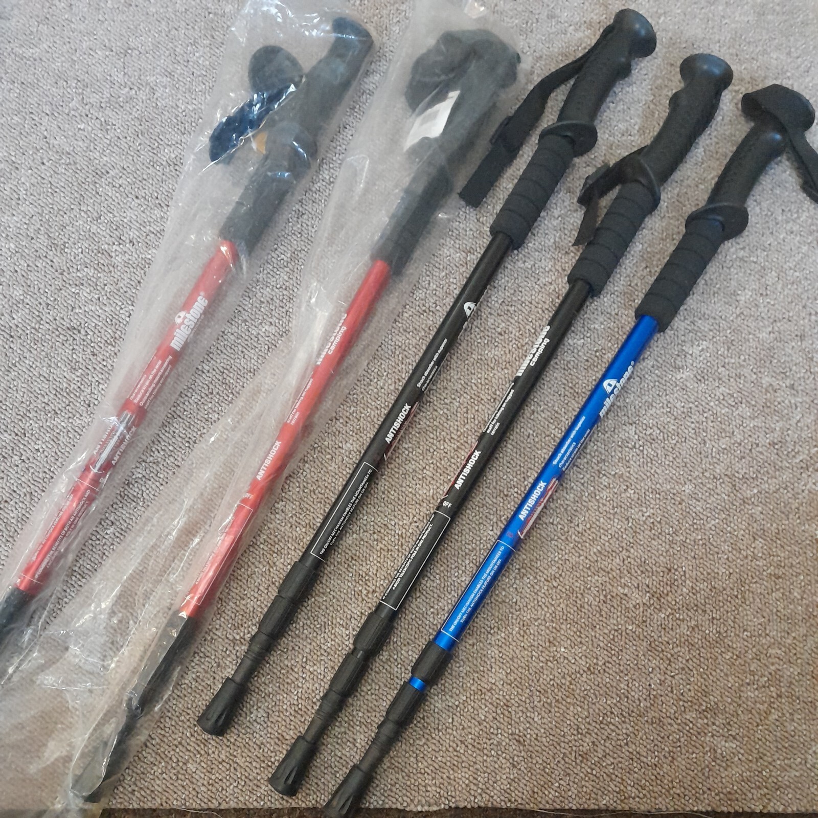 Par de bastones telescópicos antichoque ajustables Milestone para caminar al aire libre senderismo