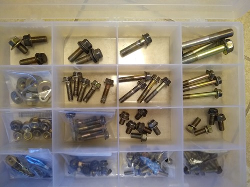 120-Pc HONDA Used Flange Bolt & Flange Nut Assortment in new 16-Comp. Poly Box - Picture 2 of 7