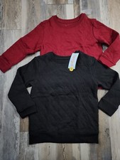 NEW 2 Pack Cat  Jack Toddler Boys Diamond Quilt Crew Sweatshirt Black/Berry 5T