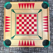 Vintage Merdel Carrom & Crokinole Wood Game Board "Play 100 Games" 28” Square