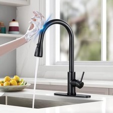 Sensor Touch Black Kitchen Sink Faucet Pull Out Sprayer Single Handle Mixer Tap