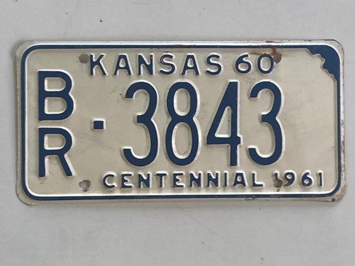 1960 KANSAS LICENSE PLATE DODGE 3843 BROWN CT MAN CAVE CHEVY FORD DAD'S GARAGE