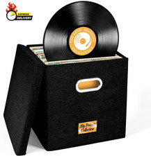 Vinyl Record Storage Box for up to 50 12-Inch Albums, Records Crate, LP Album S