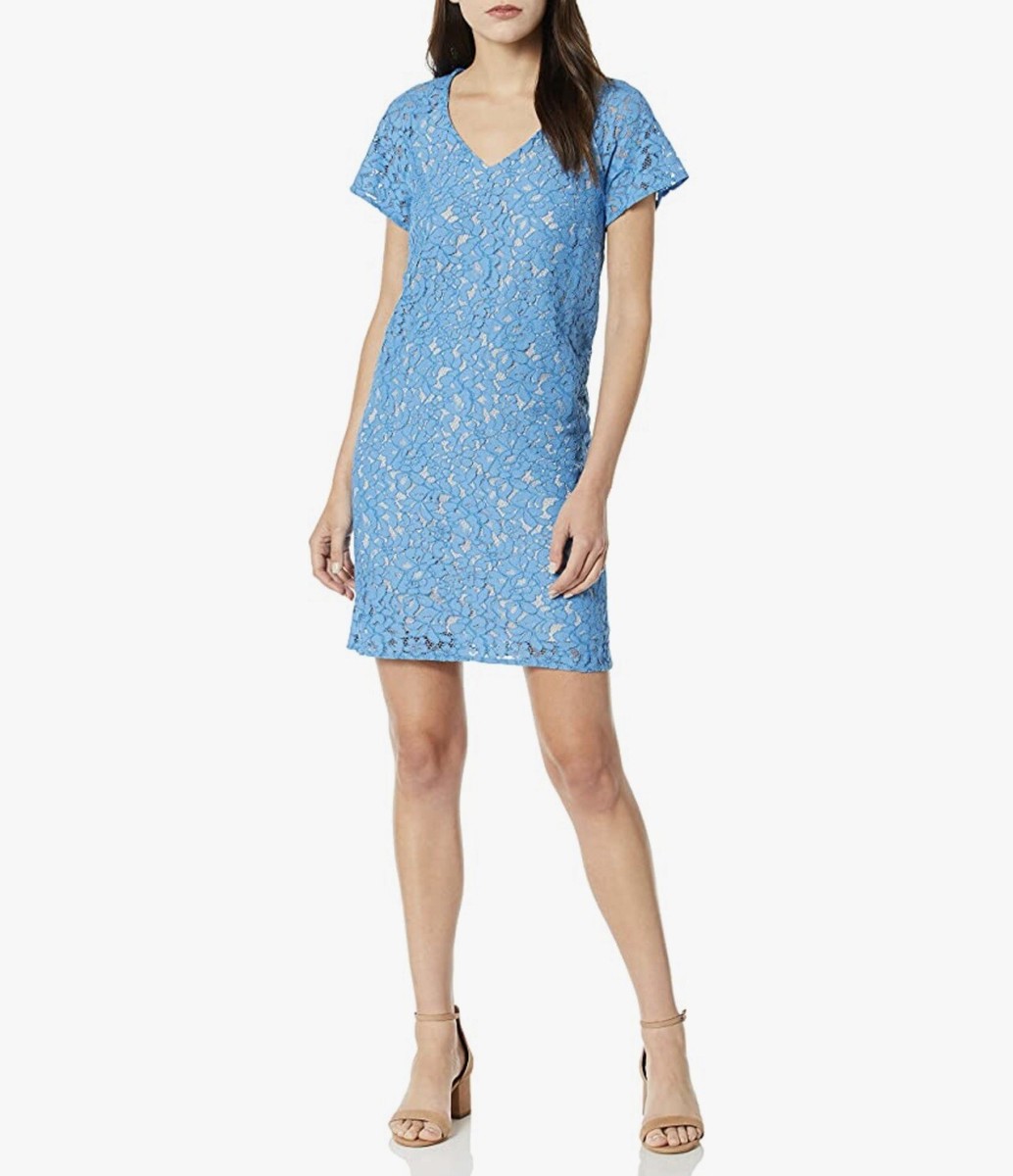 kensie blue lace dress Kensie Womens Lace Racerback Fit & Flare Dress
