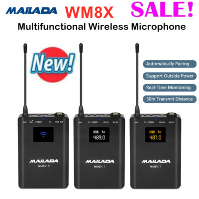 Mailada WM8X UHF Wireless Lavalier Microphone System Outdoor Video Record Mic