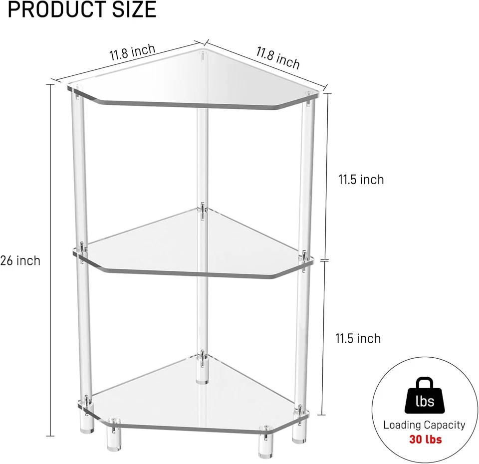 Acrylic Corner Side Table - 3 Tier Triangle End Table - Small Side Table for Liv - Image 3 of 4