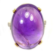 925 STERLING SILVER NAURAL PURPLE AMETHYST OVAL 14K YELLOW GOLD PLATED RING 7.75