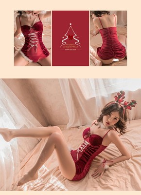 sexy deer lingerie Wholesale Green Reindeer Christmas Teddies Lingerie Sexy Elk Deer Xmas  Costume For Women PQ7520