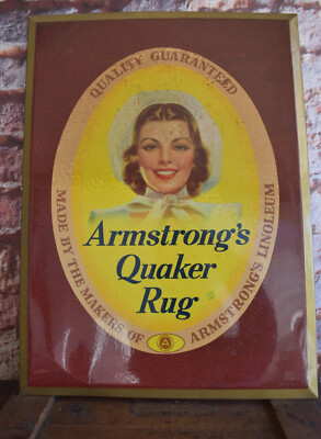 Vintage 1940s Armstrong's Linoleum Quaker Rug Flooring Advertising Sign