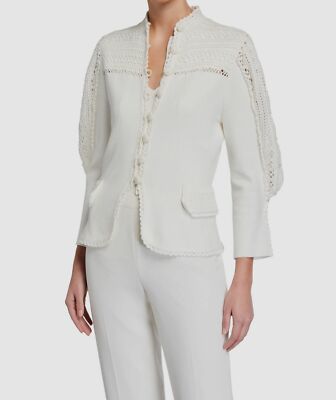 $545 JONATHAN SIMKHAI Women's White Mock Neck Dani Cotton Crochet Jacket Size S