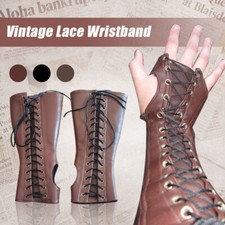 Medieval Men's Lace-up PU Leather Arm Wrist Cuffs Bracers Warrior Gauntlet Glove